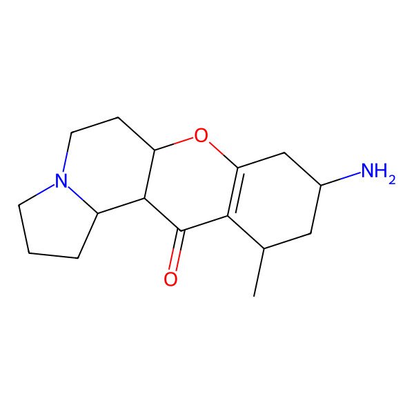 2D Structure of 9-Amino-11-methyl-1,2,3,5,6,6a,8,9,10,11,12a,12b-dodecahydrochromeno[2,3-g]indolizin-12-one