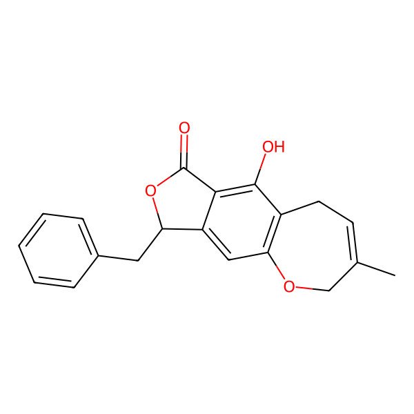 2D Structure of 9-benzyl-6-hydroxy-3-methyl-5,9-dihydro-2H-furo[3,4-h][1]benzoxepin-7-one