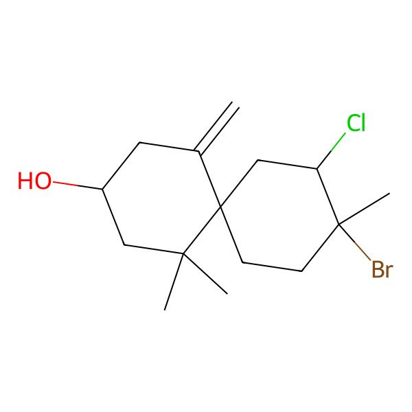 2D Structure of 9-Bromo-10-chloro-5,5,9-trimethyl-1-methylidenespiro[5.5]undecan-3-ol