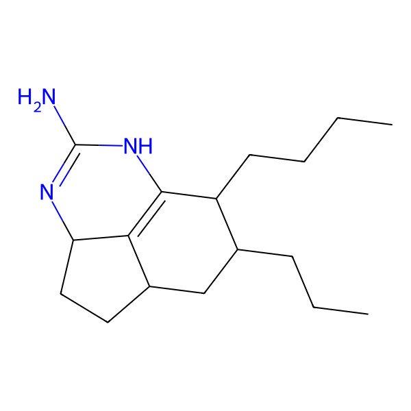 2D Structure of 9-Butyl-10-propyl-5,7-diazatricyclo[6.3.1.04,12]dodeca-5,8(12)-dien-6-amine