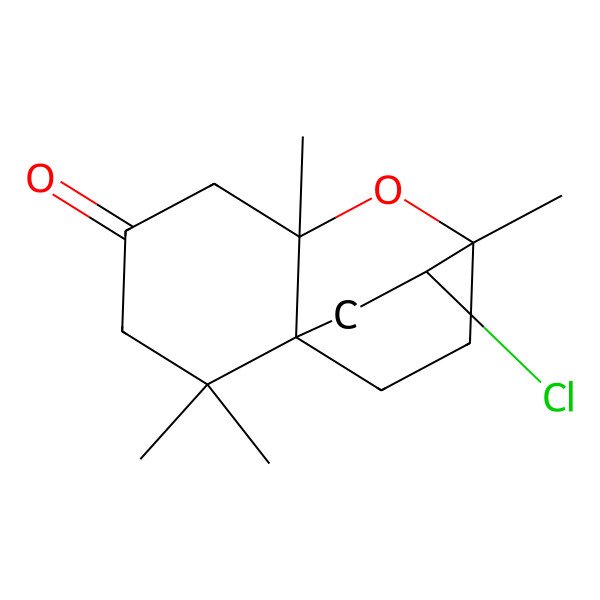 2D Structure of 9-Chloro-2,2,6,8-tetramethyl-7-oxatricyclo[6.2.2.01,6]dodecan-4-one