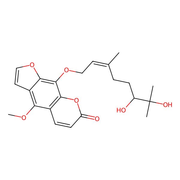 2D Structure of 9-[(E,6S)-6,7-dihydroxy-3,7-dimethyloct-2-enoxy]-4-methoxyfuro[3,2-g]chromen-7-one