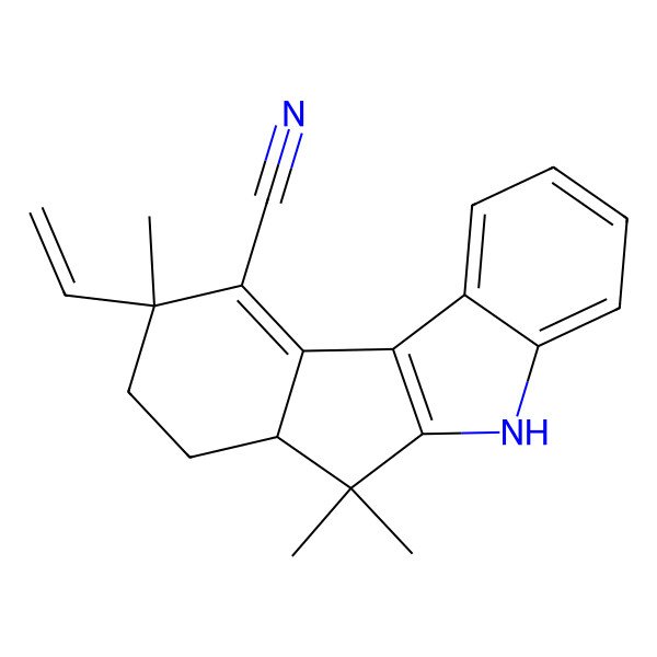 2D Structure of 9-Ethenyl-6,6,9-trimethyl-5,6a,7,8-tetrahydroindeno[2,1-b]indole-10-carbonitrile