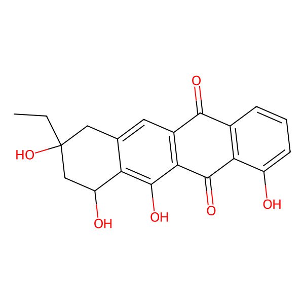 2D Structure of 9-ethyl-4,6,7,9-tetrahydroxy-8,10-dihydro-7H-tetracene-5,12-dione