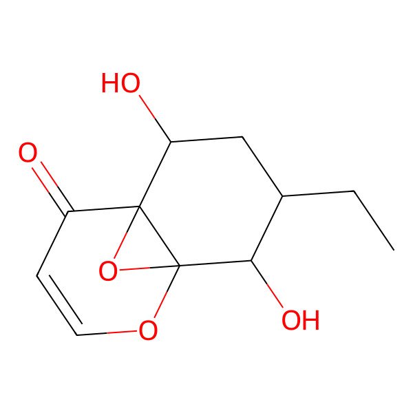 2D Structure of 9-Ethyl-7,10-dihydroxy-2,11-dioxatricyclo[4.4.1.01,6]undec-3-en-5-one