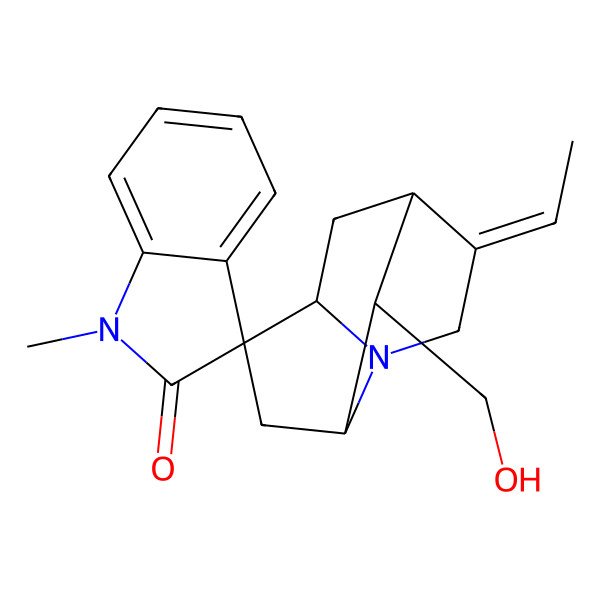 2D Structure of 9-Ethylidene-2-(hydroxymethyl)-1'-methylspiro[7-azatricyclo[4.3.1.03,7]decane-5,3'-indole]-2'-one