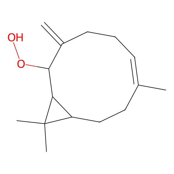 2D Structure of 9-Hydroperoxy-4,11,11-trimethyl-8-methylidenebicyclo[8.1.0]undec-4-ene