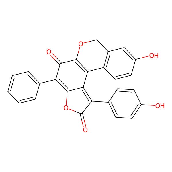 2D Structure of 9-hydroxy-1-(4-hydroxyphenyl)-4-phenyl-7H-[1]benzofuro[5,4-c]isochromene-2,5-dione