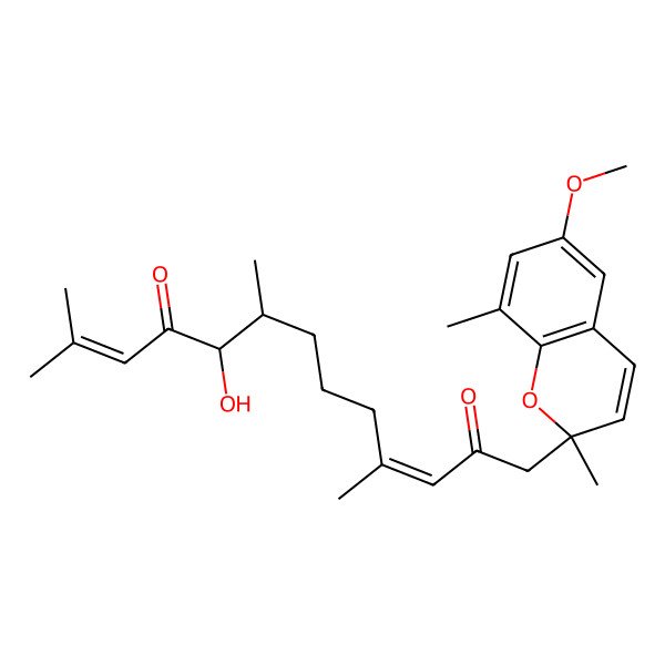 2D Structure of 9-Hydroxy-1-(6-methoxy-2,8-dimethylchromen-2-yl)-4,8,12-trimethyltrideca-3,11-diene-2,10-dione