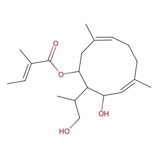 2D Structure of [9-Hydroxy-10-(1-hydroxypropan-2-yl)-3,7-dimethylcyclodeca-3,7-dien-1-yl] 2-methylbut-2-enoate