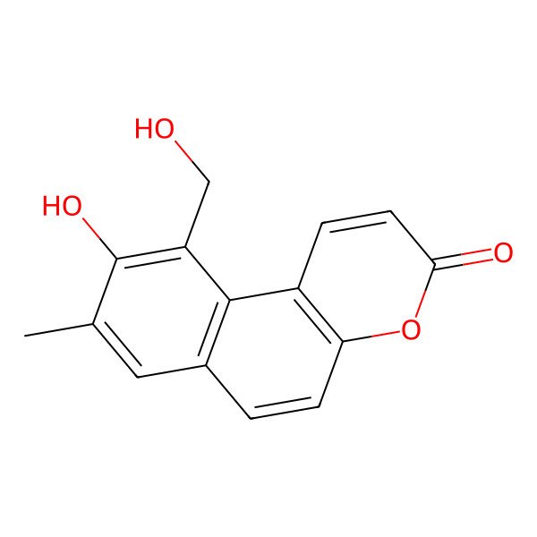 2D Structure of 9-Hydroxy-10-(hydroxymethyl)-8-methylbenzo[f]chromen-3-one