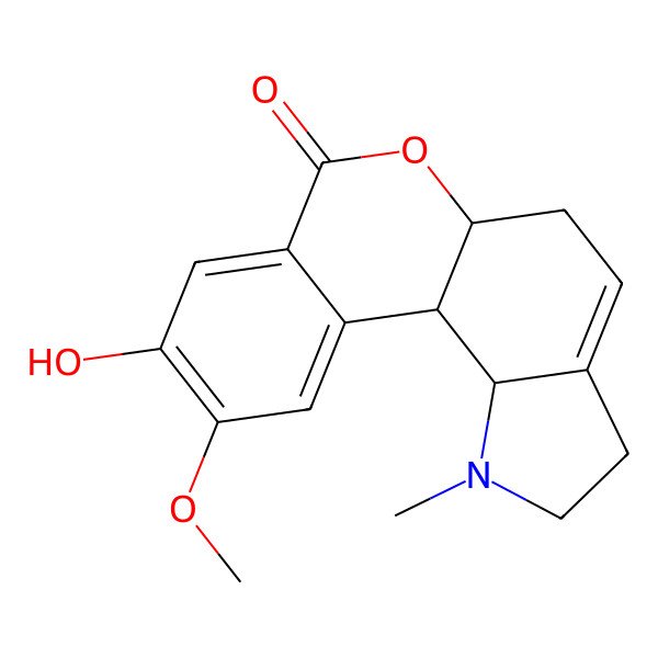 2D Structure of 9-Hydroxy-10-methoxy-1-methyl-2,3,5,5a,11b,11c-hexahydroisochromeno[3,4-g]indol-7-one