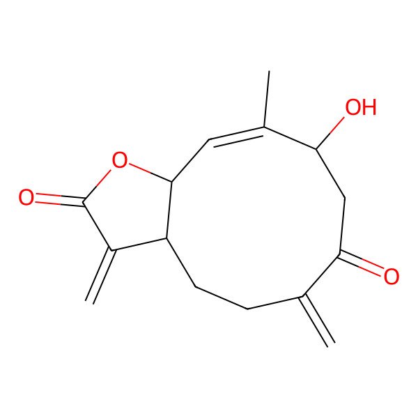 2D Structure of 9-Hydroxy-10-methyl-3,6-dimethylidene-3a,4,5,8,9,11a-hexahydrocyclodeca[b]furan-2,7-dione