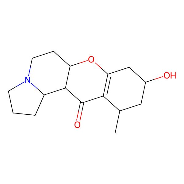 2D Structure of 9-Hydroxy-11-methyl-1,2,3,5,6,6a,8,9,10,11,12a,12b-dodecahydrochromeno[2,3-g]indolizin-12-one