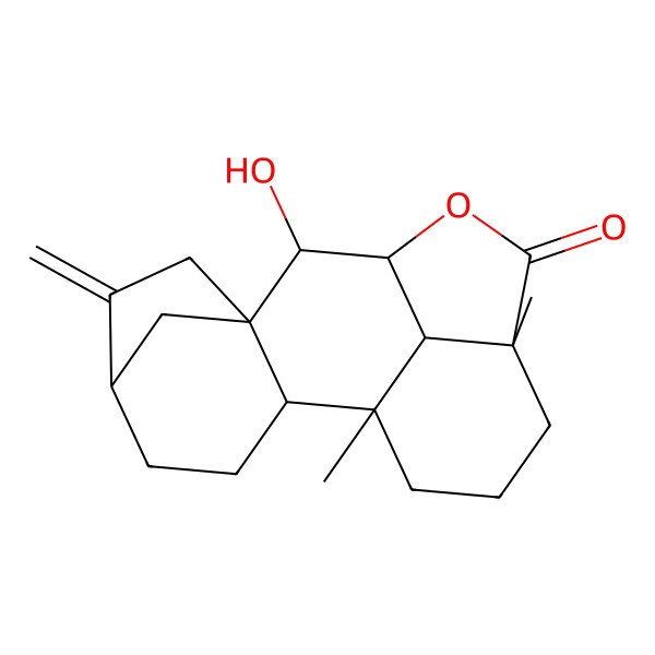 2D Structure of 9-Hydroxy-1,13-dimethyl-6-methylidene-11-oxapentacyclo[8.6.1.15,8.02,8.013,17]octadecan-12-one