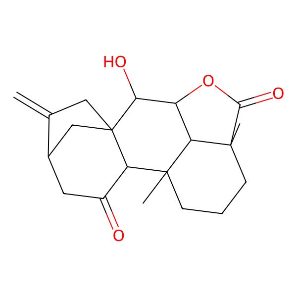 2D Structure of 9-Hydroxy-1,13-dimethyl-6-methylidene-11-oxapentacyclo[8.6.1.15,8.02,8.013,17]octadecane-3,12-dione