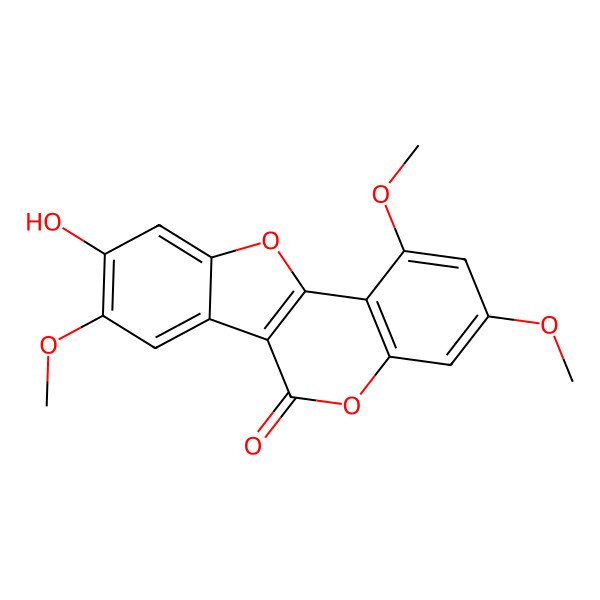 2D Structure of 9-Hydroxy-1,3,8-trimethoxy-[1]benzofuro[3,2-c]chromen-6-one