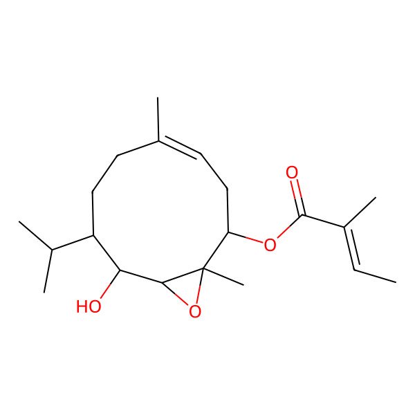 2D Structure of (9-Hydroxy-1,5-dimethyl-8-propan-2-yl-11-oxabicyclo[8.1.0]undec-4-en-2-yl) 2-methylbut-2-enoate