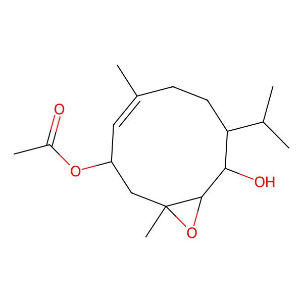 2D Structure of (9-Hydroxy-1,5-dimethyl-8-propan-2-yl-11-oxabicyclo[8.1.0]undec-4-en-3-yl) acetate