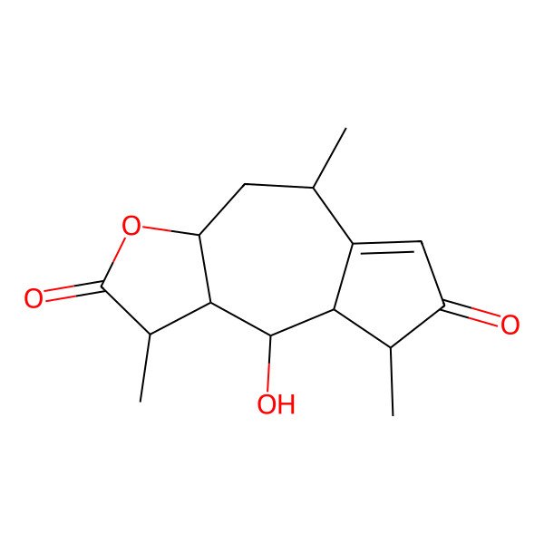 2D Structure of 9-Hydroxy-1,5,8-trimethyl-1,3a,4,5,8,8a,9,9a-octahydroazuleno[6,5-b]furan-2,7-dione