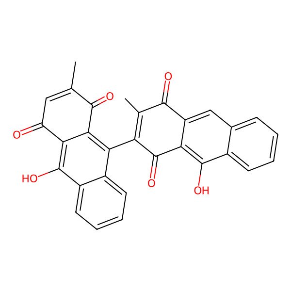 2D Structure of 9-Hydroxy-2-(10-hydroxy-2-methyl-1,4-dioxoanthracen-9-yl)-3-methylanthracene-1,4-dione