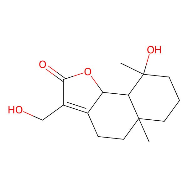2D Structure of 9-hydroxy-3-(hydroxymethyl)-5a,9-dimethyl-5,6,7,8,9a,9b-hexahydro-4H-benzo[g][1]benzofuran-2-one