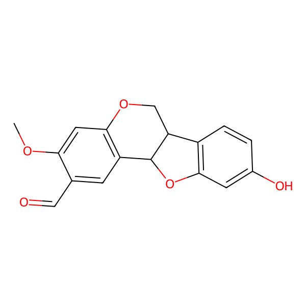2D Structure of 9-hydroxy-3-methoxy-6a,11a-dihydro-6H-[1]benzofuro[3,2-c]chromene-2-carbaldehyde