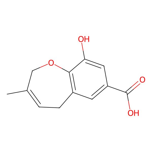 2D Structure of 9-Hydroxy-3-methyl-2,5-dihydro-1-benzoxepine-7-carboxylic acid