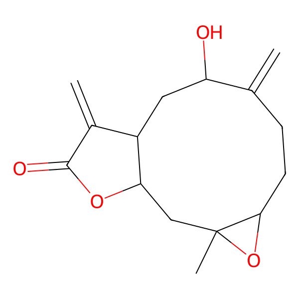 2D Structure of 9-Hydroxy-3-methyl-8,12-dimethylidene-4,14-dioxatricyclo[9.3.0.03,5]tetradecan-13-one