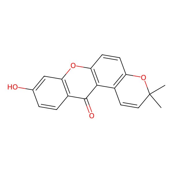 2D Structure of 9-Hydroxy-3,3-dimethylpyrano[3,2-a]xanthen-12(3H)-one