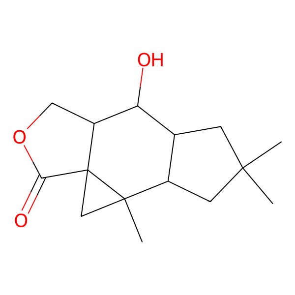 2D Structure of 9-Hydroxy-3,6,6-trimethyl-12-oxatetracyclo[8.3.0.01,3.04,8]tridecan-13-one
