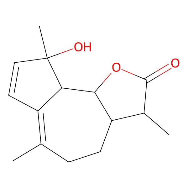 2D Structure of 9-Hydroxy-3,6,9-trimethyl-3,3a,4,5,9a,9b-hexahydroazuleno[4,5-b]furan-2-one
