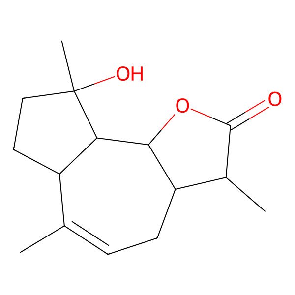 2D Structure of 9-Hydroxy-3,6,9-trimethyl-3,3a,4,6a,7,8,9a,9b-octahydroazuleno[4,5-b]furan-2-one