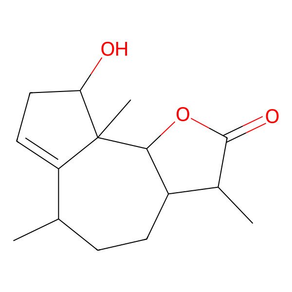 2D Structure of 9-Hydroxy-3,6,9a-trimethyl-3,3a,4,5,6,8,9,9b-octahydroazuleno[4,5-b]furan-2-one