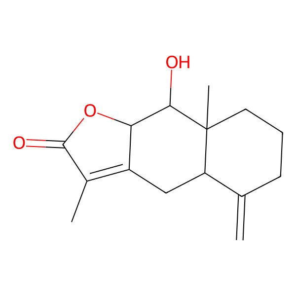 2D Structure of 9-hydroxy-3,8a-dimethyl-5-methylidene-4a,6,7,8,9,9a-hexahydro-4H-benzo[f][1]benzofuran-2-one