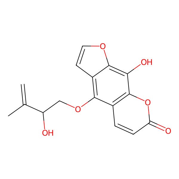 2D Structure of 9-Hydroxy-4-(2-hydroxy-3-methylbut-3-enoxy)furo[3,2-g]chromen-7-one