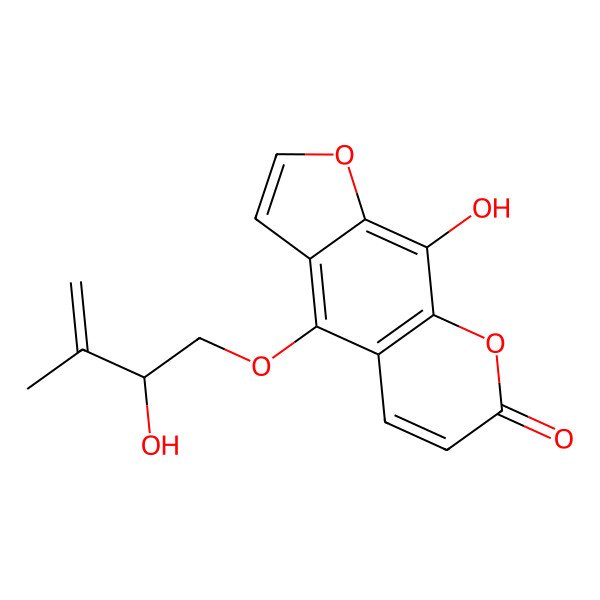 2D Structure of 9-hydroxy-4-[(2S)-2-hydroxy-3-methylbut-3-enoxy]furo[3,2-g]chromen-7-one