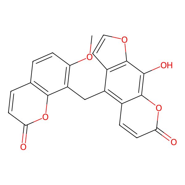 2D Structure of 9-Hydroxy-4-[(7-methoxy-2-oxochromen-8-yl)methyl]furo[3,2-g]chromen-7-one