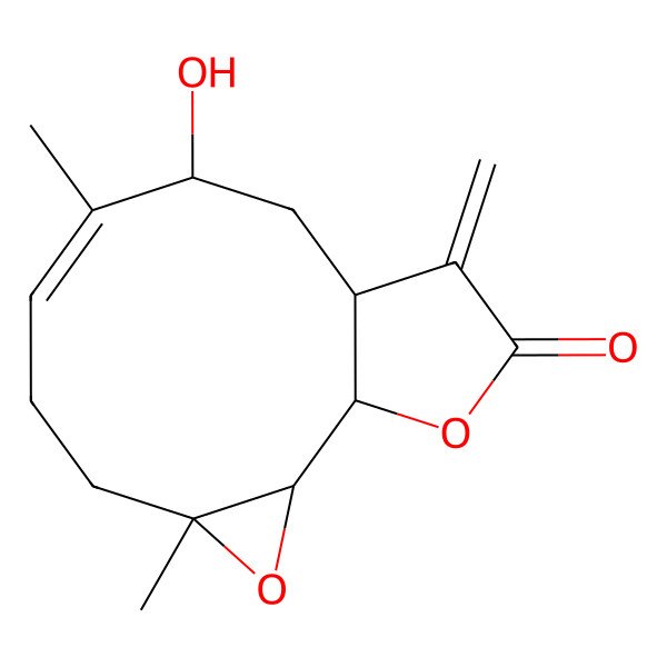2D Structure of 9-Hydroxy-4,8-dimethyl-12-methylidene-3,14-dioxatricyclo[9.3.0.02,4]tetradec-7-en-13-one