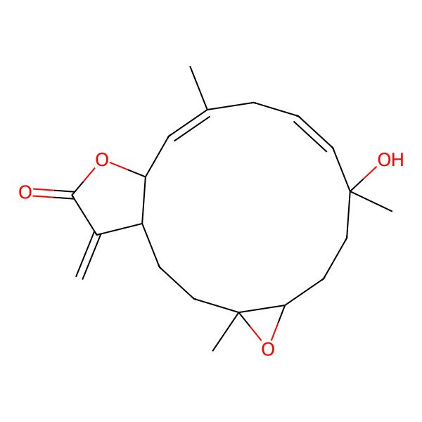 2D Structure of 9-Hydroxy-4,9,13-trimethyl-18-methylidene-5,16-dioxatricyclo[13.3.0.04,6]octadeca-10,13-dien-17-one