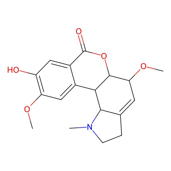 2D Structure of 9-Hydroxy-5,10-dimethoxy-1-methyl-2,3,5,5a,11b,11c-hexahydroisochromeno[3,4-g]indol-7-one