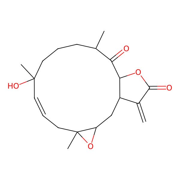 2D Structure of 9-Hydroxy-5,9,13-trimethyl-18-methylidene-4,16-dioxatricyclo[13.3.0.03,5]octadec-7-ene-14,17-dione