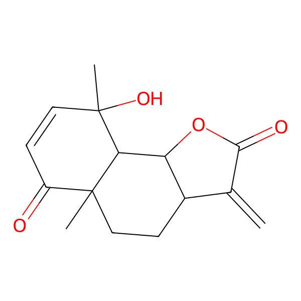 2D Structure of 9-hydroxy-5a,9-dimethyl-3-methylidene-4,5,9a,9b-tetrahydro-3aH-benzo[g][1]benzofuran-2,6-dione