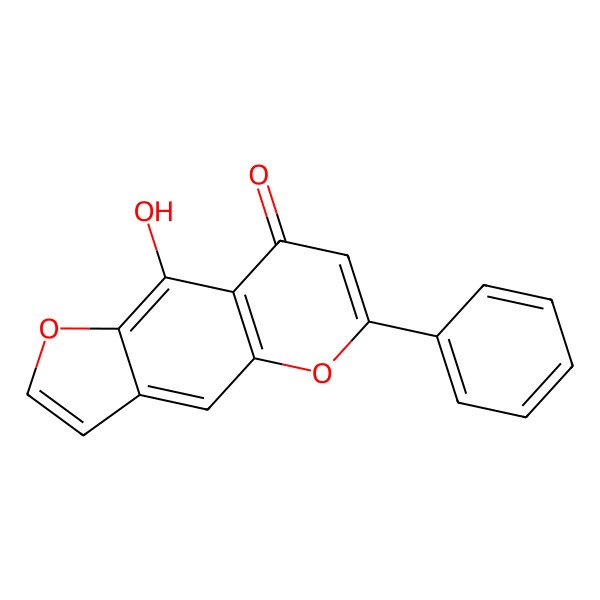 2D Structure of 9-Hydroxy-6-phenylfuro[2,3-g]chromen-8-one