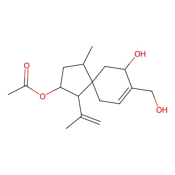 2D Structure of [9-Hydroxy-8-(hydroxymethyl)-1-methyl-4-prop-1-en-2-ylspiro[4.5]dec-7-en-3-yl] acetate