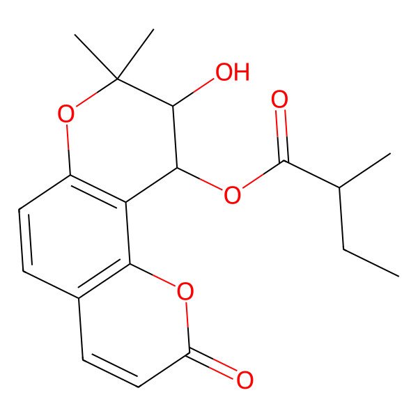 2D Structure of (9-Hydroxy-8,8-dimethyl-2-oxo-9,10-dihydropyrano[2,3-f]chromen-10-yl) 2-methylbutanoate