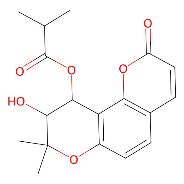 2D Structure of (9-Hydroxy-8,8-dimethyl-2-oxo-9,10-dihydropyrano[2,3-f]chromen-10-yl) 2-methylpropanoate