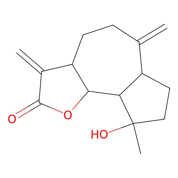 2D Structure of 9-Hydroxy-9-methyl-3,6-dimethylidene-3a,4,5,6a,7,8,9a,9b-octahydroazuleno[4,5-b]furan-2-one