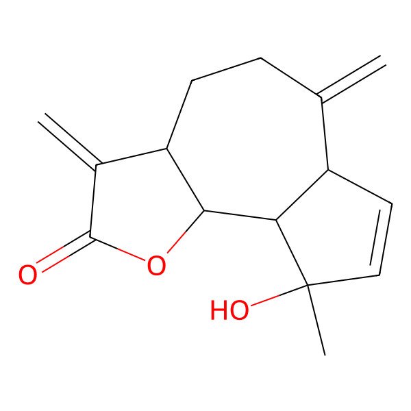 2D Structure of 9-Hydroxy-9-methyl-3,6-dimethylidene-3a,4,5,6a,9a,9b-hexahydroazuleno[4,5-b]furan-2-one