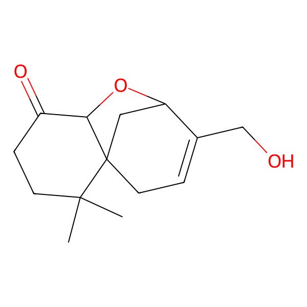 2D Structure of 9-(Hydroxymethyl)-2,2-dimethyl-7-oxatricyclo[6.3.1.01,6]dodec-9-en-5-one
